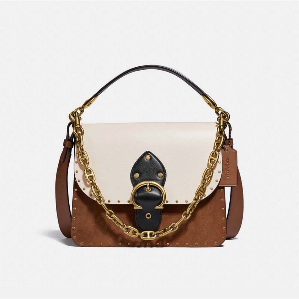 Coach Beat Shoulder Bag, color block brown, white and black.